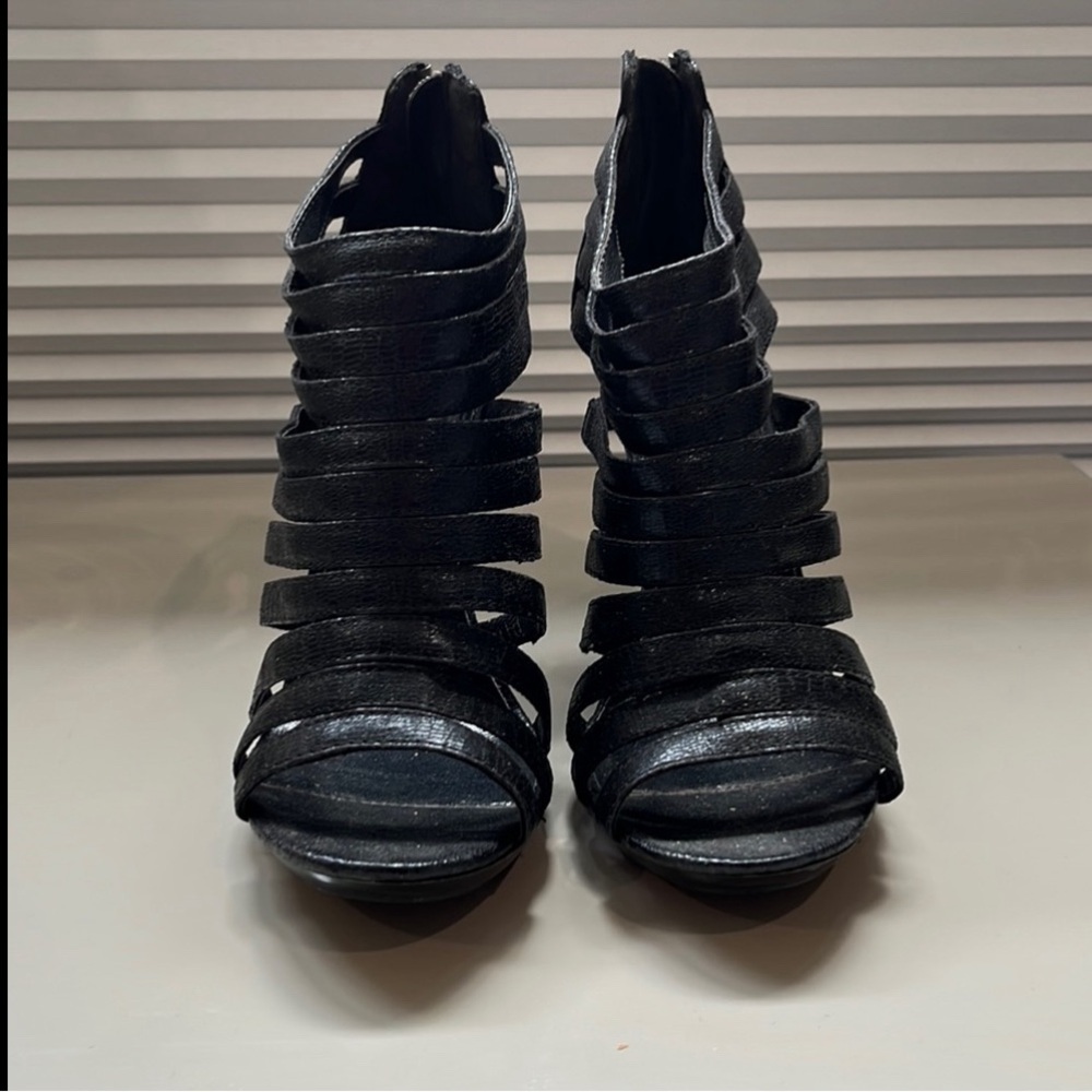 Michael Antonio black caged ankle booties, size 8